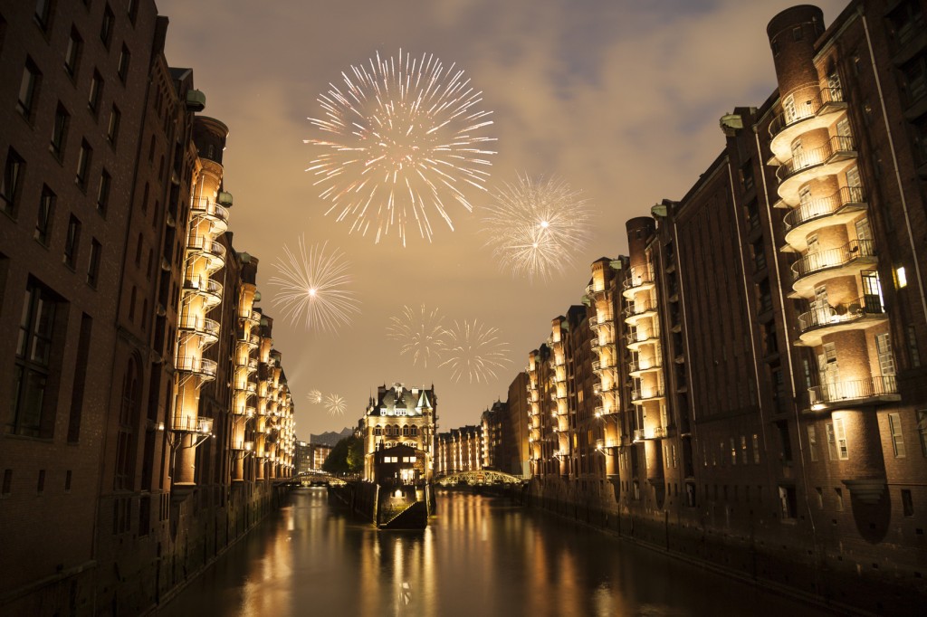 Speicherstadt in Hamburg zu Silvester